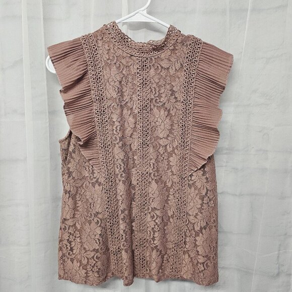Mauve Pink Floral Lace Coquette Blouse Boho Ruffle Crochet Romantic M - Picture 10 of 13